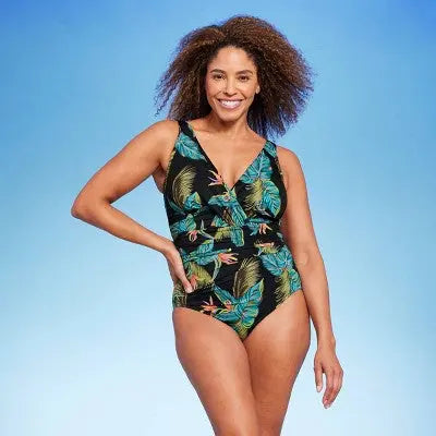 Aqua Green Shape + Style Women's Ruched One Piece Swimsuit V-Neck UPF 50+ Aqua GreenBullseye Deals