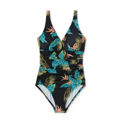 Aqua Green Shape + Style Women's Ruched One Piece Swimsuit V-Neck UPF 50+ Aqua GreenBullseye Deals