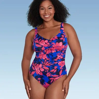 Aqua Green UPF 50 Cinch-Front One Piece Swimsuit: Fun Flattering Sun-Protected Aqua GreenBullseye Deals