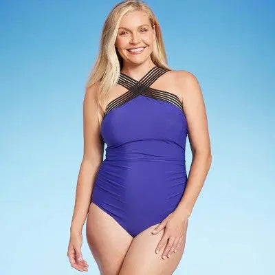 Aqua Green Women's Crossover Neck One Piece Swimsuit UPF 50+ Aqua GreenBullseye Deals