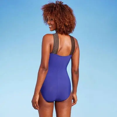 Aqua Green Women's Crossover Neck One Piece Swimsuit UPF 50+ Aqua GreenBullseye Deals