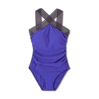 Aqua Green Women's Crossover Neck One Piece Swimsuit UPF 50+ Aqua GreenBullseye Deals