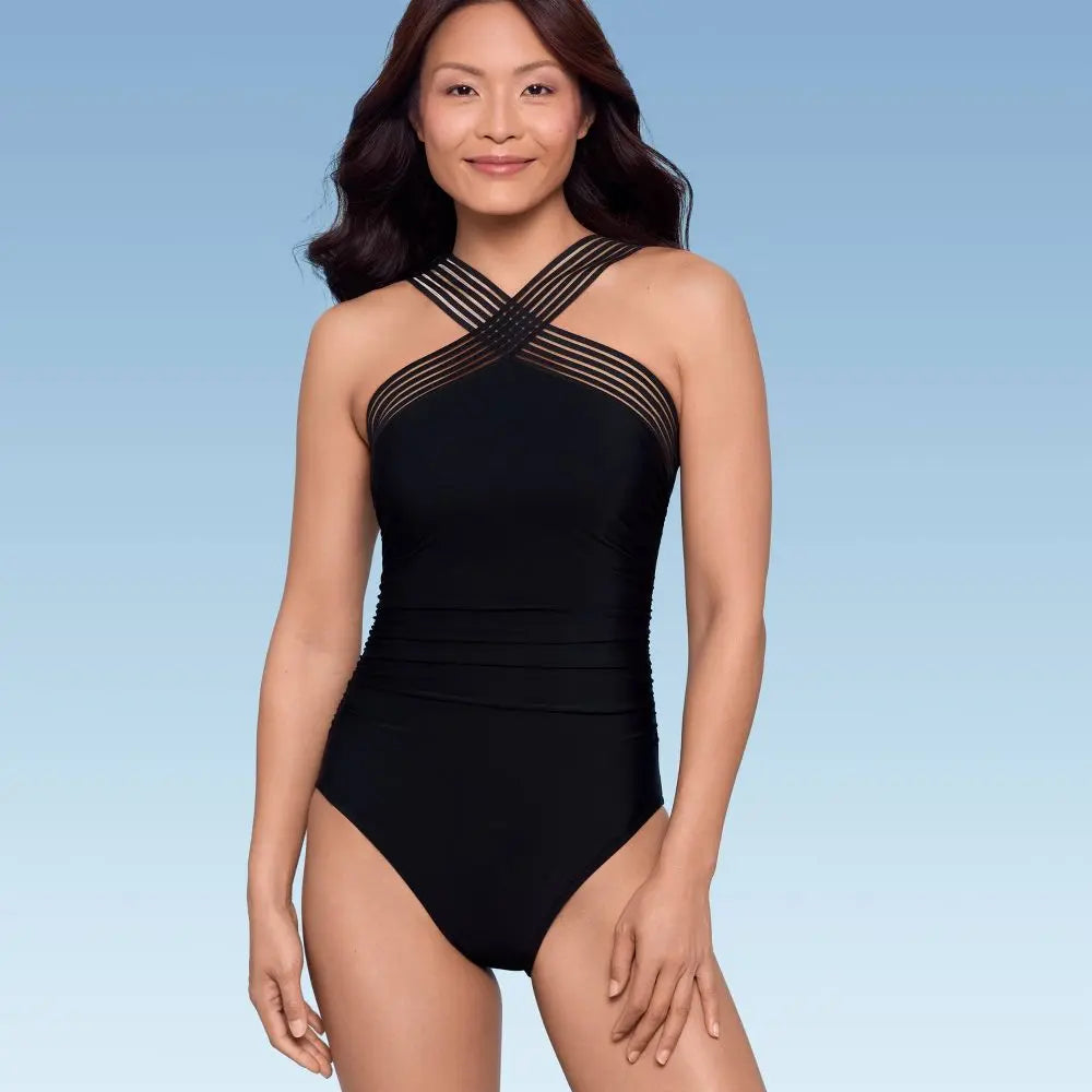 Aqua Green Women's Crossover Neck One Piece Swimsuit UPF 50+ Aqua GreenBullseye Deals