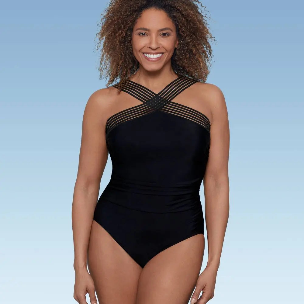 Aqua Green Women's Crossover Neck One Piece Swimsuit UPF 50+ Aqua GreenBullseye Deals