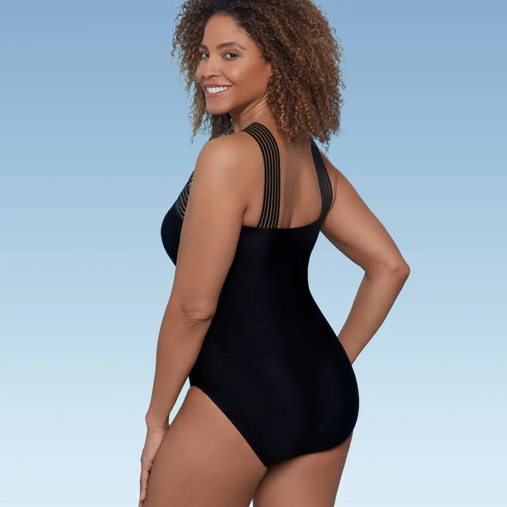 Aqua Green Women's Crossover Neck One Piece Swimsuit UPF 50+ Aqua GreenBullseye Deals