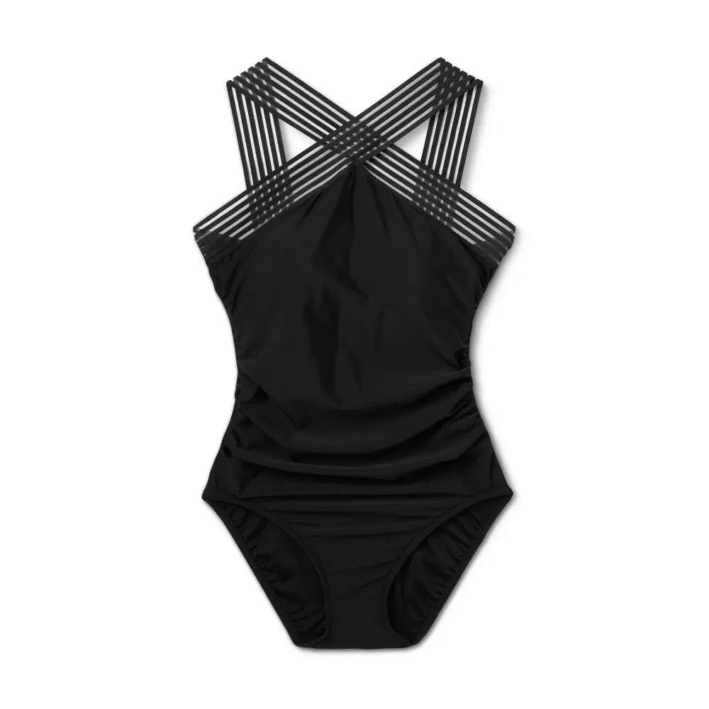 Aqua Green Women's Crossover Neck One Piece Swimsuit UPF 50+ Aqua GreenBullseye Deals