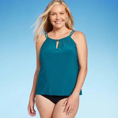 Aqua Green Women's High Neck Tankini Swimsuit Keyhole Tank Top Swimwear UPF 50+ Aqua GreenBullseye Deals