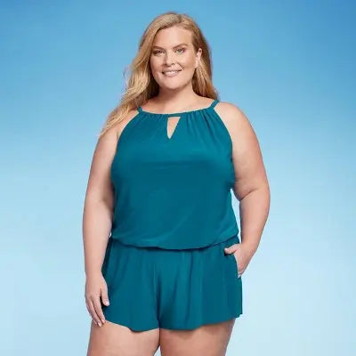 Aqua Green Women's Swim Romper One Piece Swimsuit with Pocket UPF 50+ Aqua GreenBullseye Deals
