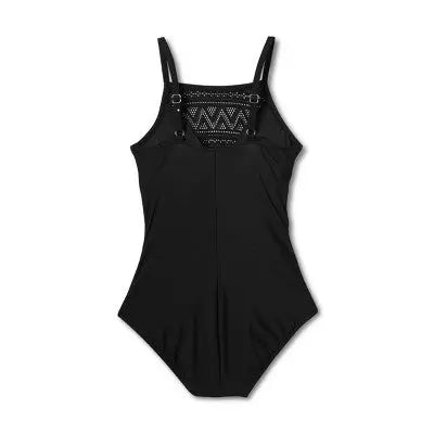 Aqua Green Women's UPF 50 Crochet High Neck One Piece Swimsuit - Secondipity