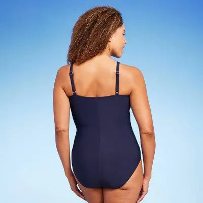 Aqua Green Women's UPF 50 Crochet High Neck One Piece Swimsuit - Secondipity