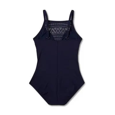 Aqua Green Women's UPF 50 Crochet High Neck One Piece Swimsuit - Secondipity