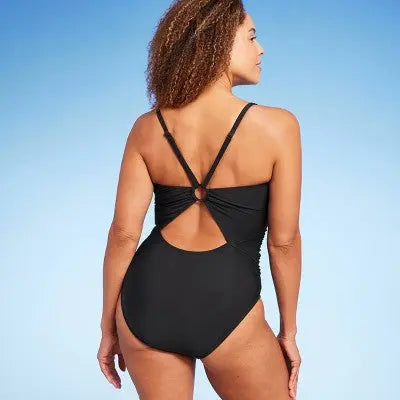 Aqua Green Women's UPF 50 Ring Back V-Neck One Piece Swimsuit Aqua GreenBullseye Deals