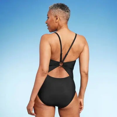 Aqua Green Women's UPF 50 Ring Back V-Neck One Piece Swimsuit Aqua GreenBullseye Deals