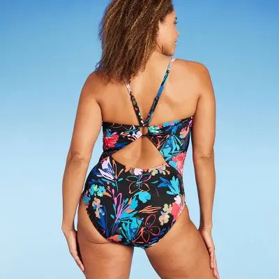 Aqua Green Women's UPF 50 Ring Back V-Neck One Piece Swimsuit Aqua GreenBullseye Deals