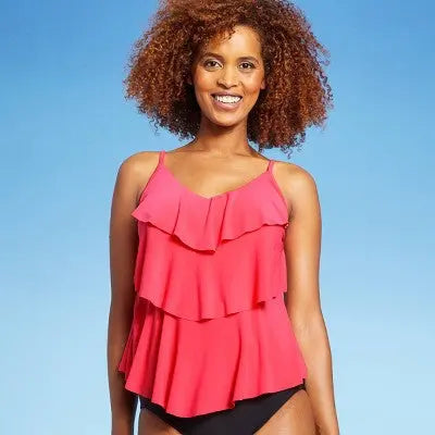 Aqua Green Women's UPF 50 Tiered Tankini Top Sewn-in Cups, Flattering Ruffles Aqua GreenBullseye Deals