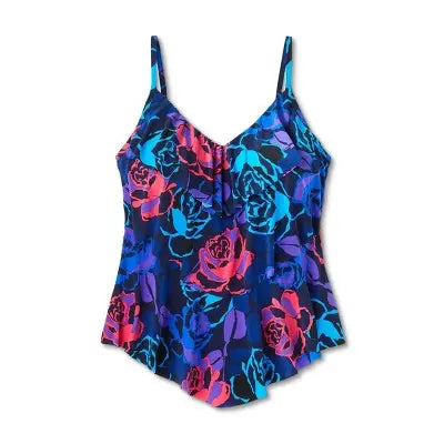 Aqua Green Women's UPF 50 Tiered Tankini Top Sewn-in Cups, Flattering Ruffles Aqua GreenBullseye Deals