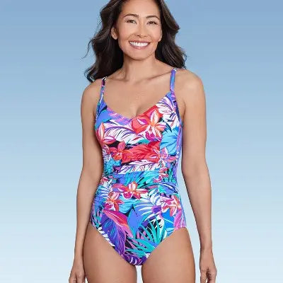 Aqua Green Women's V-Neck One Piece Swimsuit Tummy Control UPF 50+ Swimwear Aqua GreenBullseye Deals