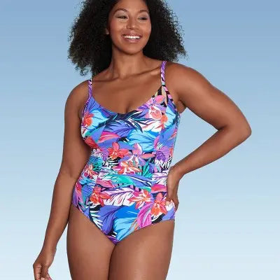 Aqua Green Women's V-Neck One Piece Swimsuit Tummy Control UPF 50+ Swimwear Aqua GreenBullseye Deals