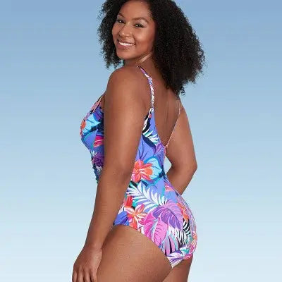Aqua Green Women's V-Neck One Piece Swimsuit Tummy Control UPF 50+ Swimwear Aqua GreenBullseye Deals