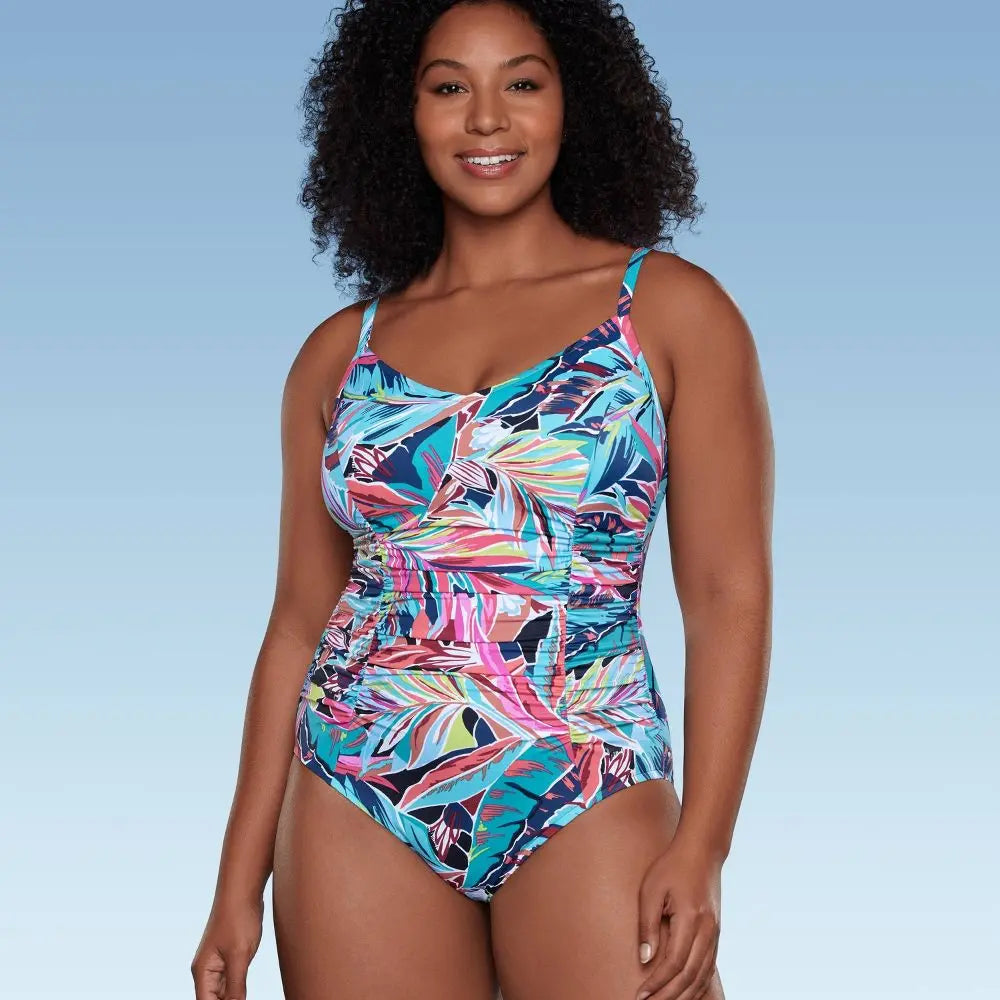 Aqua Green Women's V-Neck One Piece Swimsuit Tummy Control UPF 50+ Swimwear Aqua GreenBullseye Deals
