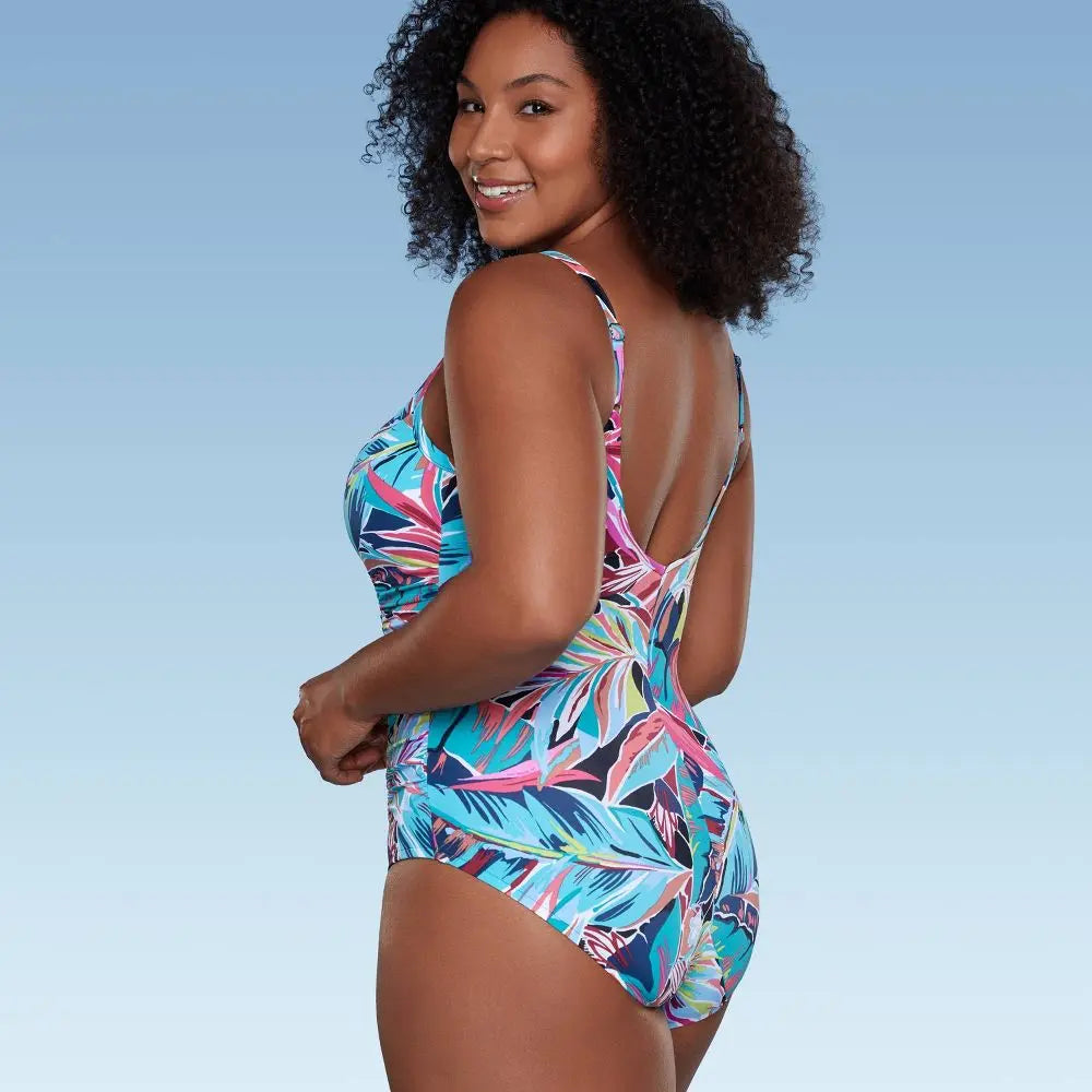 Aqua Green Women's V-Neck One Piece Swimsuit Tummy Control UPF 50+ Swimwear Aqua GreenBullseye Deals