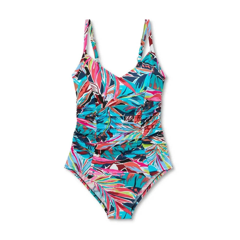 Aqua Green Women's V-Neck One Piece Swimsuit Tummy Control UPF 50+ Swimwear Aqua GreenBullseye Deals