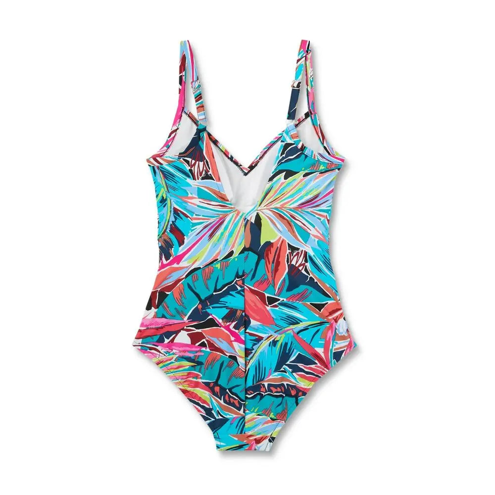 Aqua Green Women's V-Neck One Piece Swimsuit Tummy Control UPF 50+ Swimwear Aqua GreenBullseye Deals