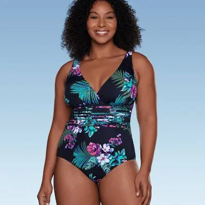 Aqua Green Women's Waist Detail Over the Shoulder One Piece Swimsuit Aqua Green