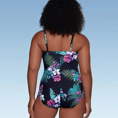 Aqua Green Women's Waist Detail Over the Shoulder One Piece Swimsuit Aqua Green