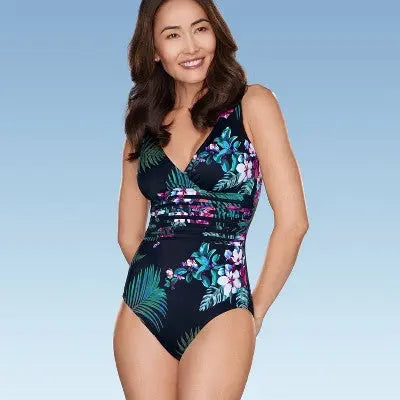 Aqua Green Women's Waist Detail Over the Shoulder One Piece Swimsuit Aqua Green