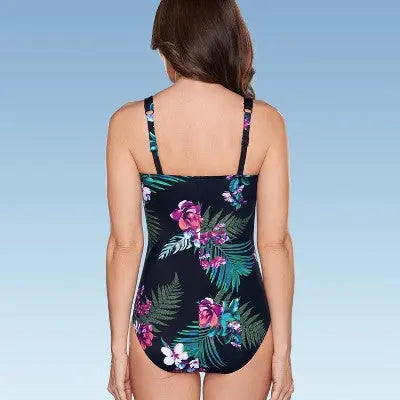 Aqua Green Women's Waist Detail Over the Shoulder One Piece Swimsuit Aqua Green
