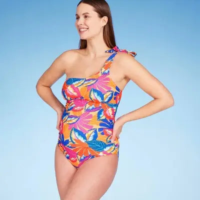 Asymmetrical Tie Shoulder One-Piece Maternity Swimsuit - Floral Print Isabel Maternity by Ingrid & IsabelBullseye Deals