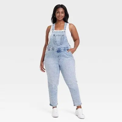 Ava & Viv Women's High-Rise Denim Overalls Straight Leg Jumpsuits, Light Blue Ava & VivBullseye Deals