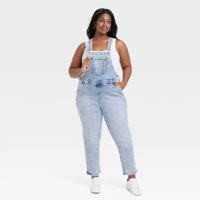 Ava & Viv Women's High-Rise Denim Overalls Straight Leg Jumpsuits, Light Blue Ava & VivBullseye Deals