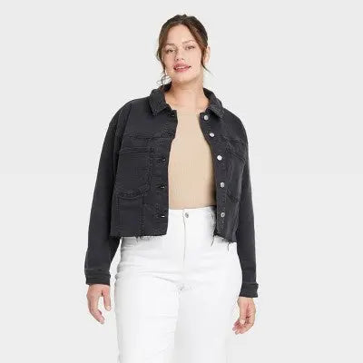 Ava & Viv Women's Plus Button Up Cropped Lightweight Denim Jacket Ava & VivBullseye Deals