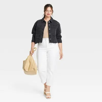 Ava & Viv Women's Plus Button Up Cropped Lightweight Denim Jacket Ava & VivBullseye Deals