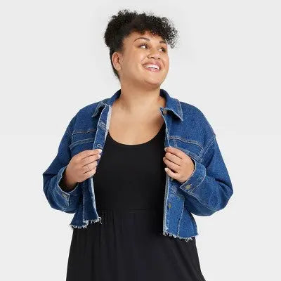 Ava & Viv Women's Plus Button Up Cropped Lightweight Denim Jacket Ava & VivBullseye Deals