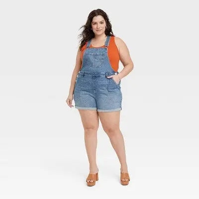 Ava & Viv Women's Plus Denim Shortalls High Rise Sleeveless Rompers, Medium Blue Ava & VivBullseye Deals