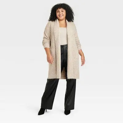 Ava & Viv Women's Plus Open Front Shaker-Stitch Duster Patch Pockets Ava & VivBullseye Deals