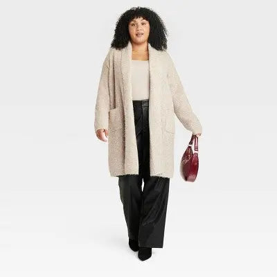 Ava & Viv Women's Plus Open Front Shaker-Stitch Duster Patch Pockets Ava & VivBullseye Deals