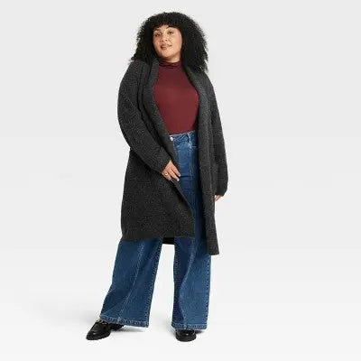 Ava & Viv Women's Plus Open Front Shaker-Stitch Duster Patch Pockets Ava & VivBullseye Deals