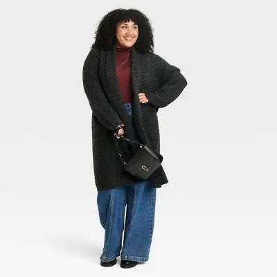 Ava & Viv Women's Plus Open Front Shaker-Stitch Duster Patch Pockets Ava & VivBullseye Deals