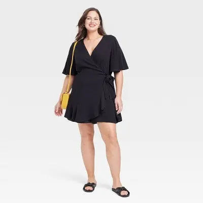 Ava & Viv Women's Tie Waist Romper | V-Neck, Flutter Sleeves, Lightweight Fabric Ava & VivBullseye Deals