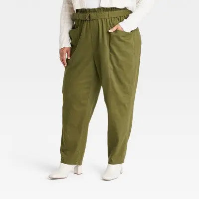 Ava & Viv Womens Plus High Rise Tapered Leg Full Paperbag Pants Midweight Ava & VivBullseye Deals