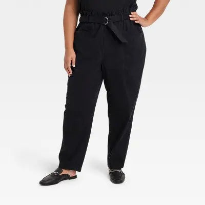 Ava & Viv Womens Plus High Rise Tapered Leg Full Paperbag Pants Midweight Ava & VivBullseye Deals