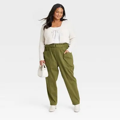 Ava & Viv Womens Plus High Rise Tapered Leg Full Paperbag Pants Midweight Ava & VivBullseye Deals