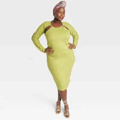 Black History Month Sammy B Women's Plus Size Cut Out Bodycon Dress - Green - Secondipity