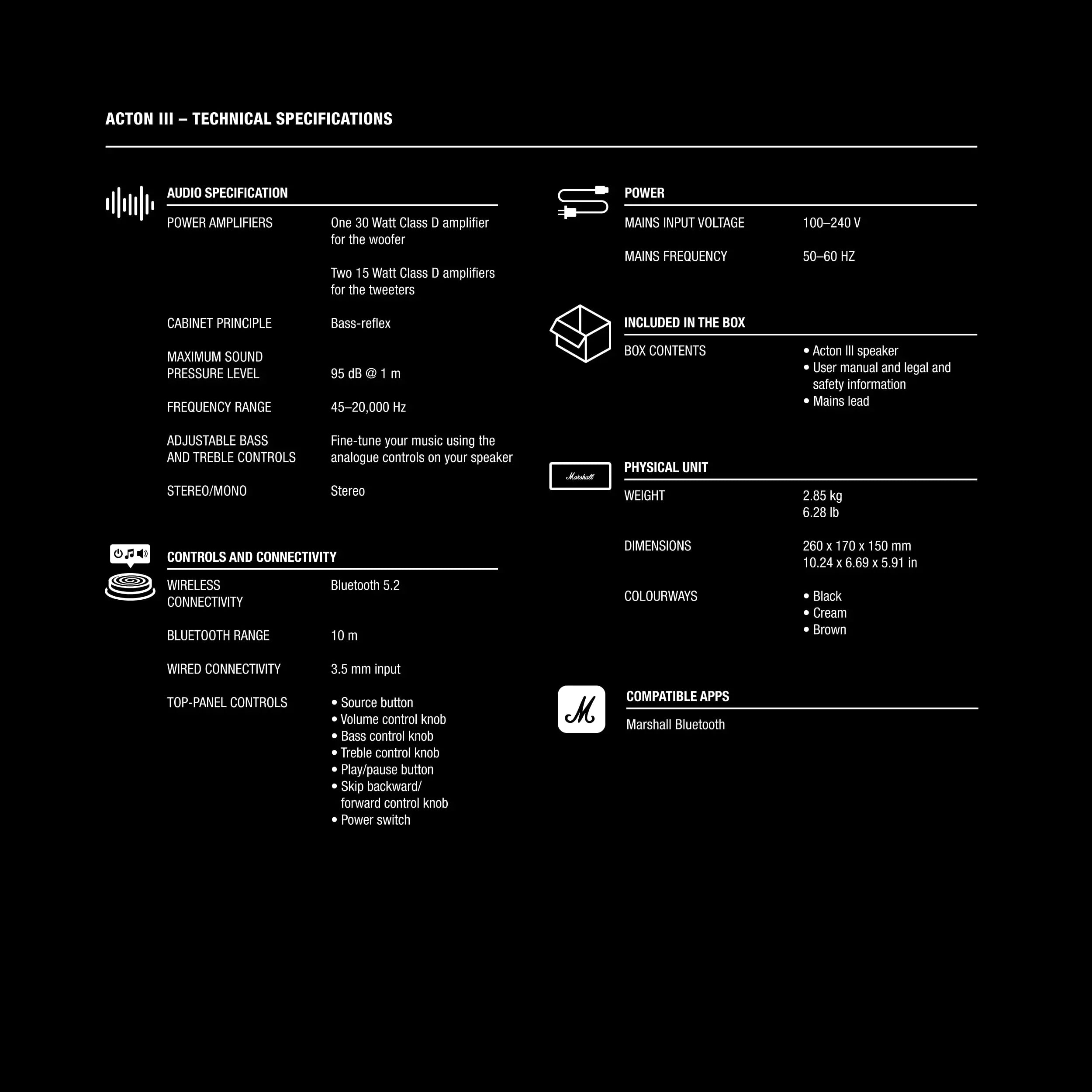 Certified Refurbished - Marshall Acton III Bluetooth Speaker (Black) Marshall