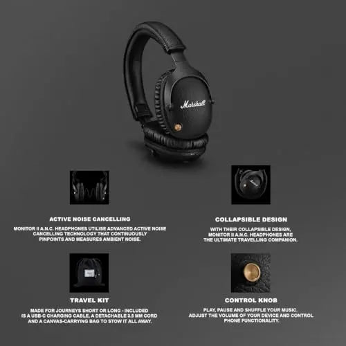 Certified Refurbished - Marshall Monitor II Active Noise Canceling Over-Ear Bluetooth Headphone, Black MarshallBullseye Deals