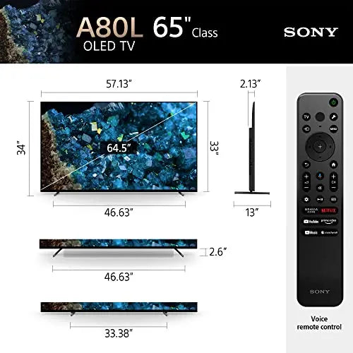 Certified Refurbished - Sony OLED 65 inch BRAVIA XR A80L Series 4K Ultra HD TV: Smart Google TV SonyBullseye Deals